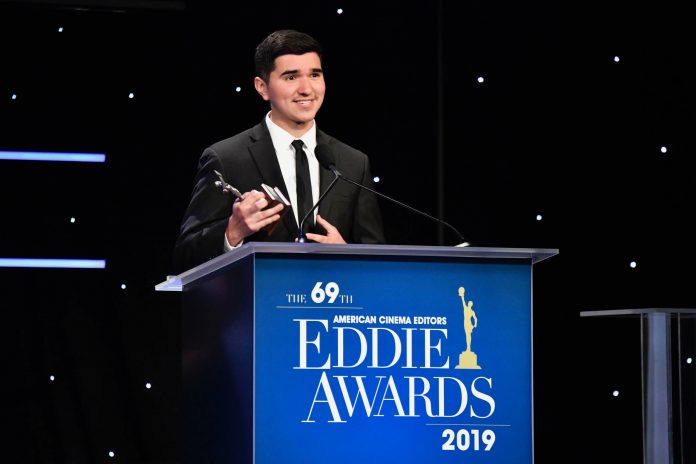 Marco Gonzalez giving acceptance speech during the Eddie Awards